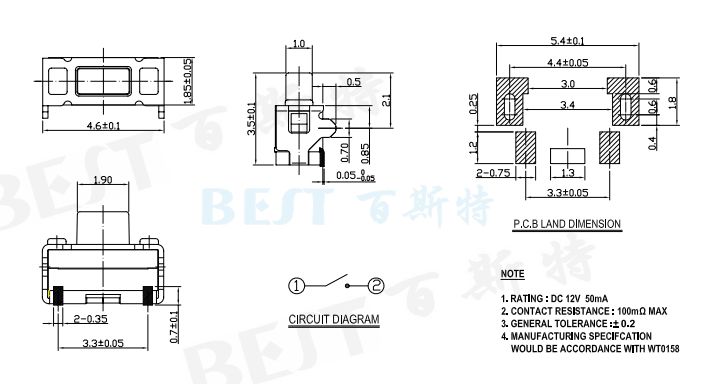 輕觸開關TS-1111C參考圖紙 輕觸開關TS-1111C參考圖紙