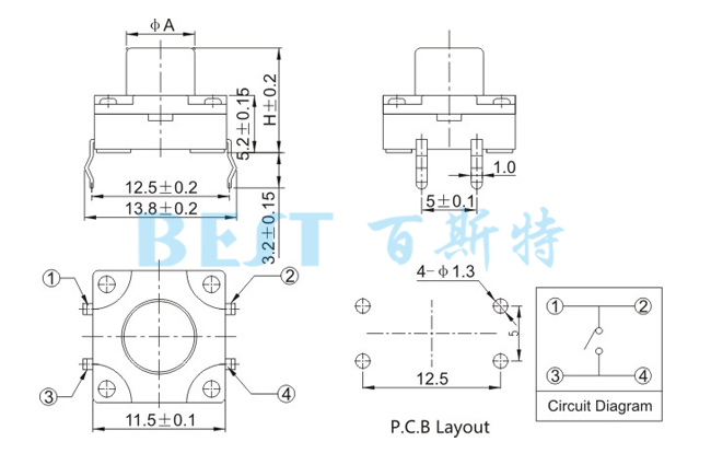 輕觸開關TS-1103K參考圖紙 輕觸開關TS-1103K參考圖紙